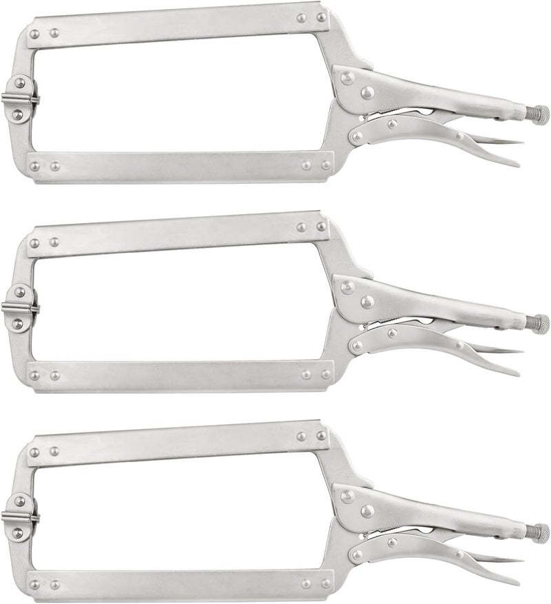 GENHAKON 3 Pack 18 Inch C Clamp Locking Pliers,Locking C Clamp, Adjustable Nickel Plated C Pliers For Wood Working, Welding, Electrician Maintenance and more, by - Image 1